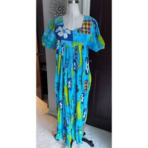 Sita colorful short sleeve crinkled gauze summer dress Medium